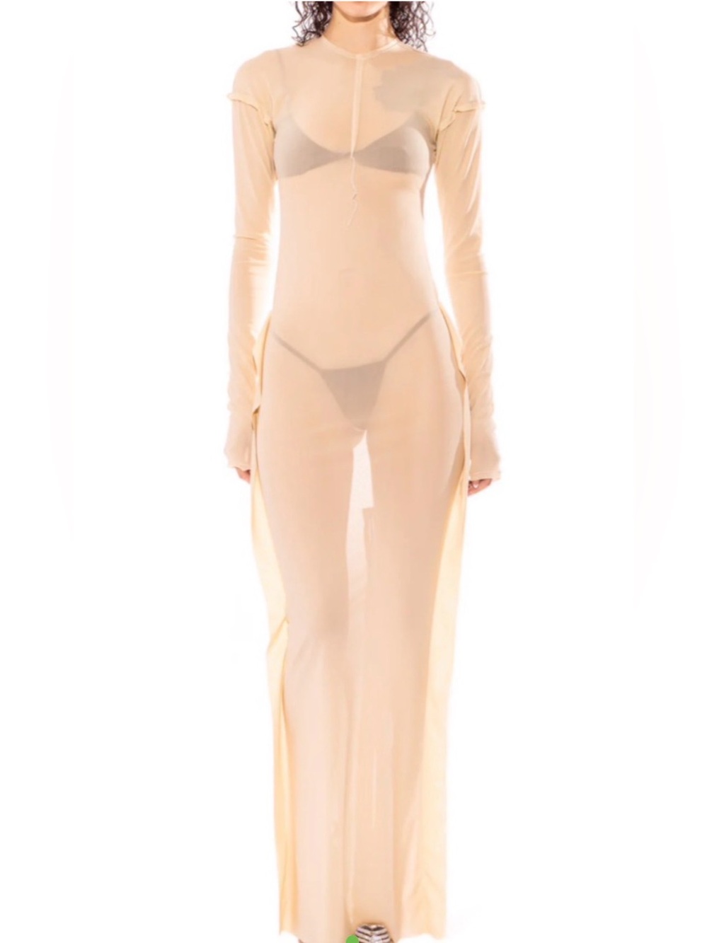 Sami Miro Vintage Sheer Long Sleeve Maxi Sheer Dress in Nude
